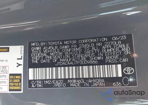 2023 Toyota Prius Xle z USA, uszkodzony, nr VIN JTDACAAU7P3009886